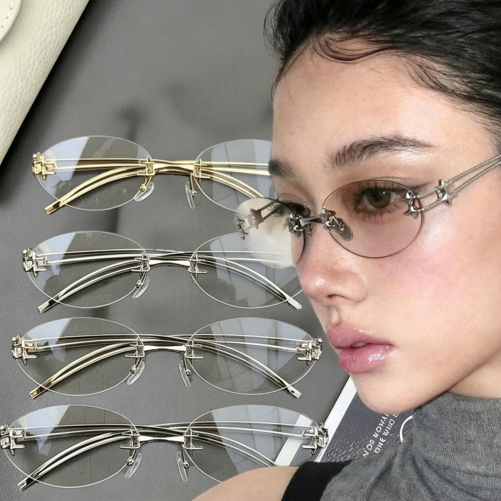 Kính râm hình bầu dục khung kim loại mỏng nhẹ, vintage Y2K – Phù hợp cho du lịch, đi biển và sử dụng hàng ngày