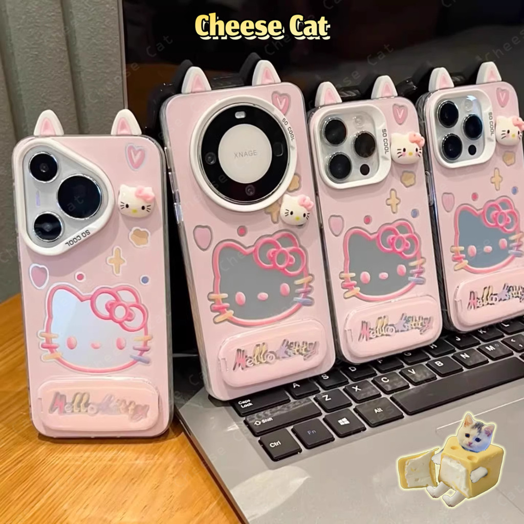 Ốp điện thoại iPhone 3D hình tai mèo Kitty dễ thương màu hồng cho iPhone 14 15 11 12 13 16 17 Pro Max 16E Xs Max 7Plus