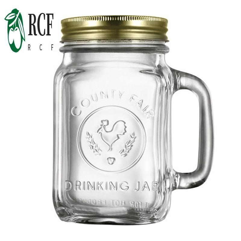 Cốc thủy tinh có nắp & tay cầm Bình thủy tinh bền bỉ cho đồ uống đá Sinh tố & Đồ uống dự tiệc