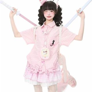 Áo sơ mi thêu hình mèo Nhật Bản, phong cách dễ thương cho ngày thường