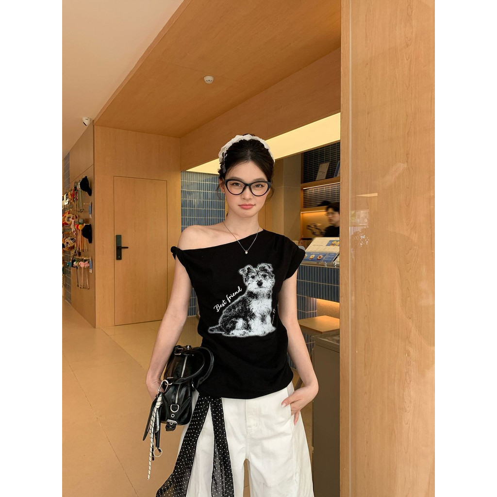 Áo Thun babytee Đeo chéo in hình chó con cổ điển phong cách Hàn Quốc mùa hè