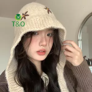 Mũ bảo vệ tai dệt kim casual hoa nhỏ, chống gió và ấm áp