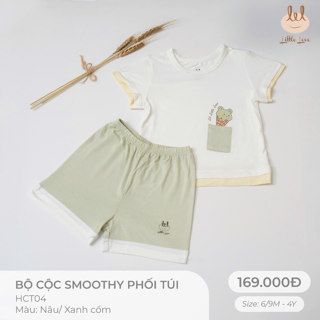 Bộ cộc tay chất liệu smoothy mềm mỏng mát phối túi dành cho bé Lil Little Love (HCT04)