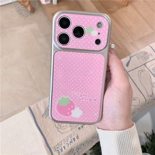 IPhone 17 Pro max 16 Pro Khung mạ điện Chấm bi hoa văn dâu tây TPU + Vỏ điện thoại chất liệu nhựa Epoxy
