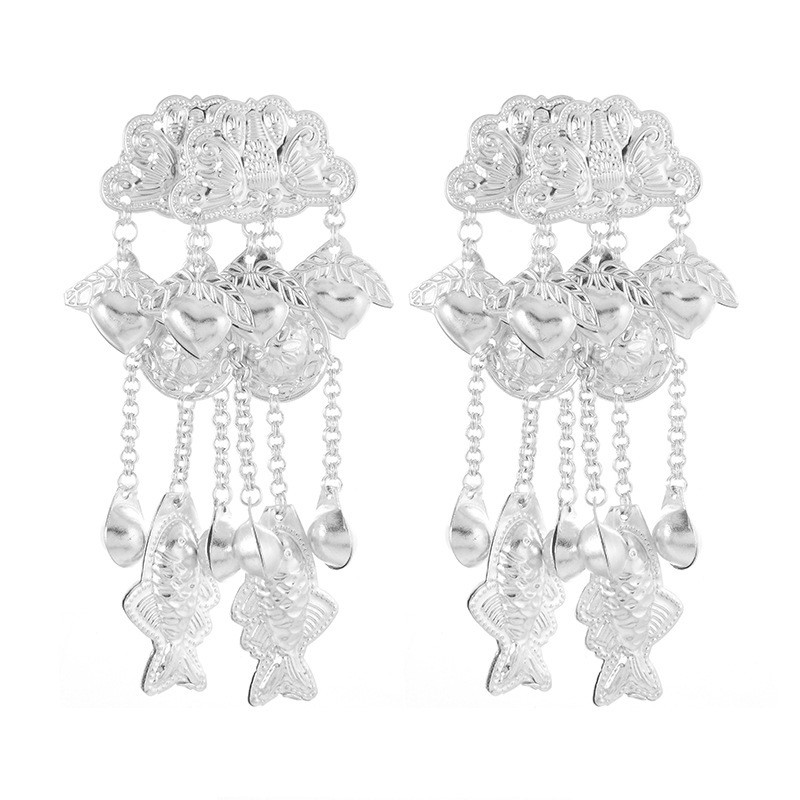 ✨Miaojiang Phong Cách Dân Tộc Mũ Kẹp Tóc Retro Miao Bạc Tua Rua Bước Lắc Hanfu Phong Cách Cổ xưa Warring Quốc Áo choàng Bên Kẹp
