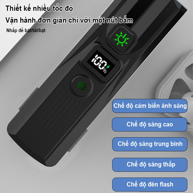 Đèn Xe Đạp Thông Minh - Màn Hình LCD, Cảm Biến Ánh Sáng Tự Động, Sạc Type-C Tiện Lợi