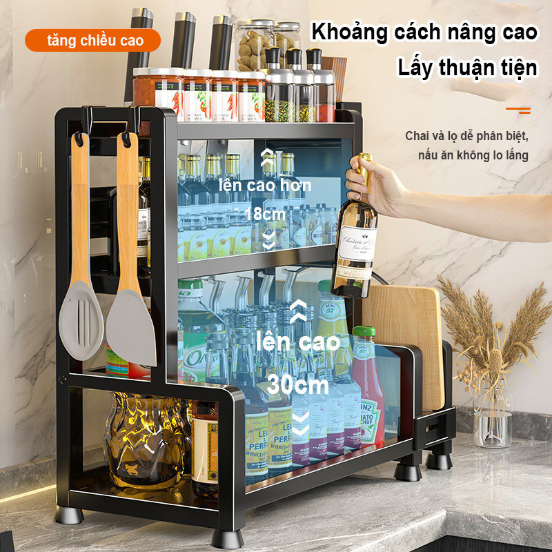 Giá Đựng Gia Vị Kệ Bếp 3 Tầng Đa Năng Inox Kèm Ống Đũa Kệ Để Dao Thớt Móc Treo Khay Hứng Nước Cho Nhà Bếp
