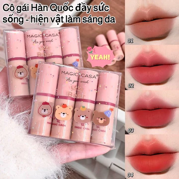 【4 Màu/Son Lì/Velvet/Màu Bền/Trắng Da】Bộ 4 Son Mini Bear Son Thỏi Lì Velvet Chất Son Mượt Không Trôi/Màu Lên Chuẩn/Trang Điểm Hàng Ngày/Set Quà Tặng Đa Dạng Màu Sắc/Bộ 4 Tông Màu Thời Thượng/Son Cho Đ