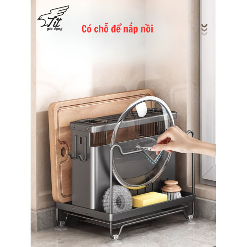 Kệ Cài Dao Thớt, Đựng Đũa Thìa Muỗng Úp Vung Nồi Đa Năng INOX 304 Cao Cấp Không Gỉ Thế Hệ Mới MKS017