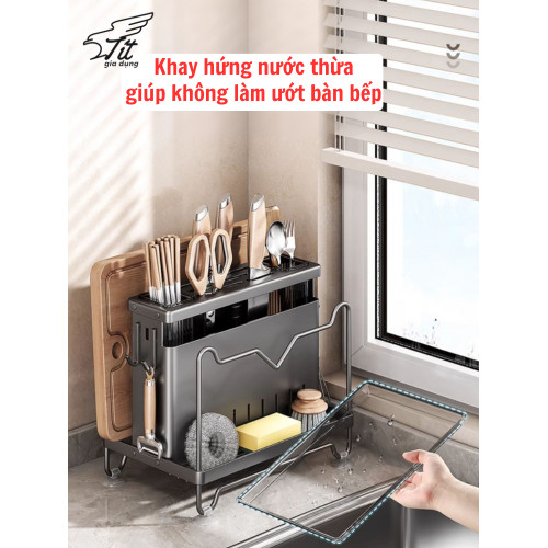 Kệ Cài Dao Thớt, Đựng Đũa Thìa Muỗng Úp Vung Nồi Đa Năng INOX 304 Cao Cấp Không Gỉ Thế Hệ Mới MKS017