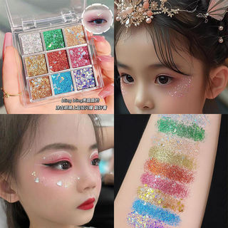 Miễn phí vận chuyển khi vận chuyển ~ Bảng phấn mắt chín màu đính cườm lấp lánh Không trang điểm Hiệu suất học sinh thứ sáu nhấp nháy mịn