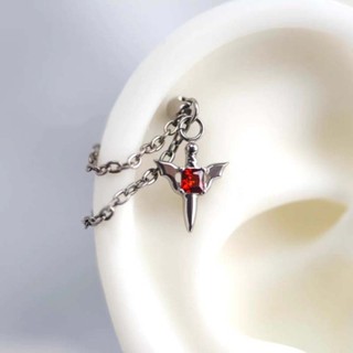 CLKLACEMASK Khuyên Tai Xuyên, Bông Tai Vòng Cánh Zircon Màu Đỏ Màu Bạc, Dây Xích Đôi Bằng Thép Không Gỉ Phong Cách Gothic Xương Tai Nữ Trang Sức