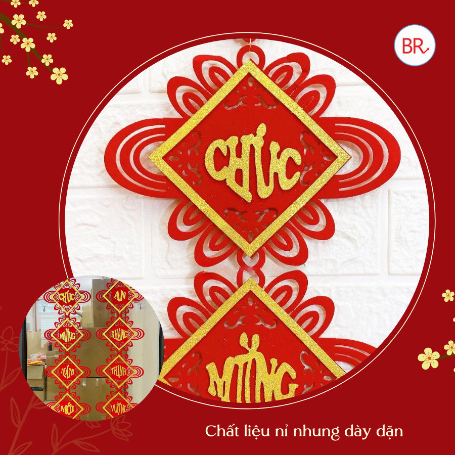 Bộ 2 liễn nhung câu đối Chúc mừng năm mới và Vạn sự như ý,dây khánh treo Tết, phụ kiện trang trí Tết Bính Ngọ 2026 ANGI
