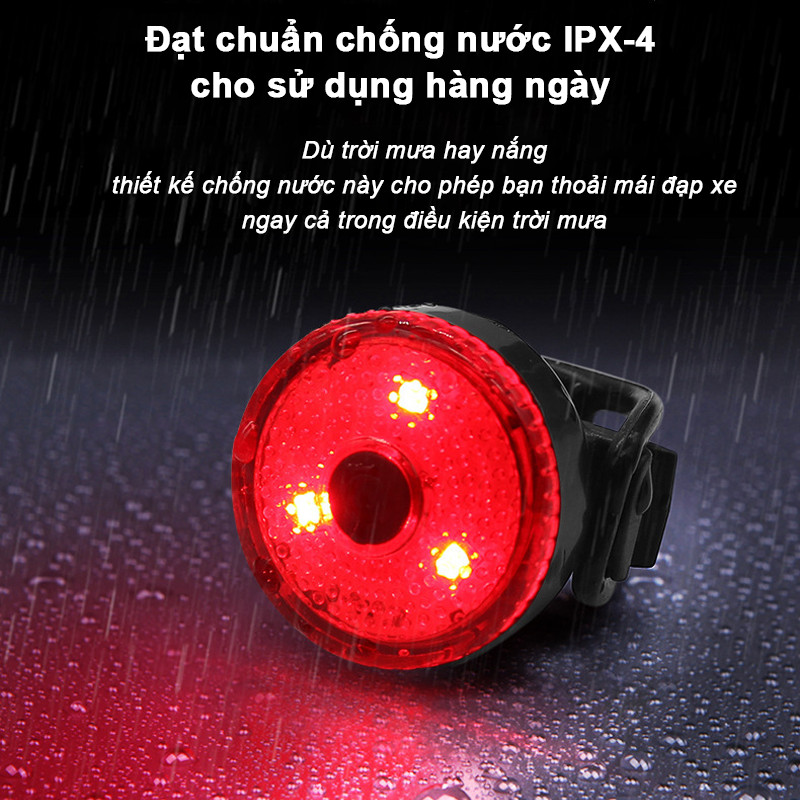 Đèn hậu LED cho xe đạp sạc lại qua USB, phụ kiện cảnh báo chống nước IPX6 khi đi xe ban đêm đèn xe đạp