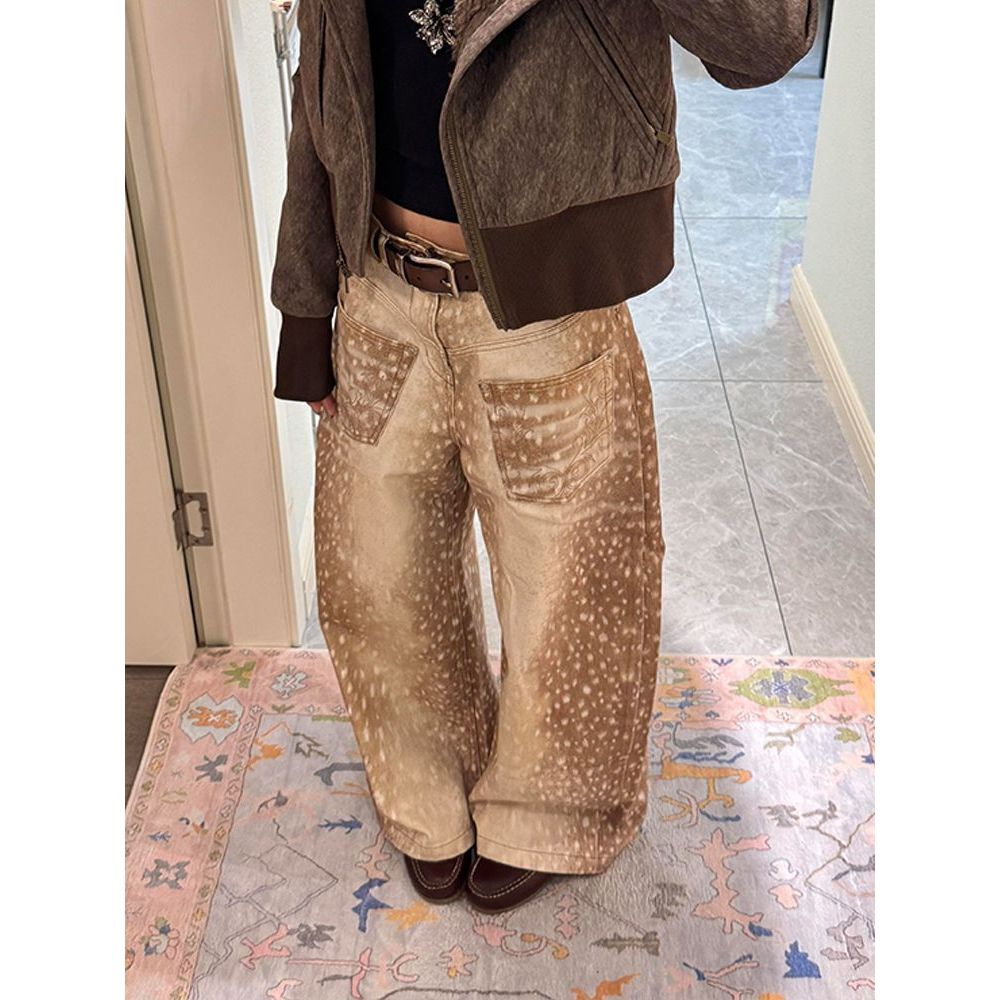 [Giảm Giá 50%] Quần Jean Nữ Họa Tiết Hươu, Thiết Kế Oversize, Thêu Tay Chất Lượng