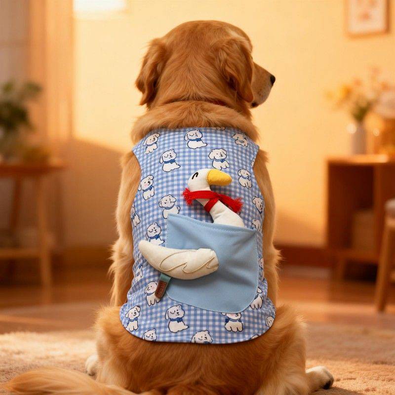 【Ready Stock】 2025 New Four Seasons Universal Border Collie Golden Retriever Cute Pet Internet Celebrity Clothes Cute Blue Plaid Duckling Doll Vest O63c
