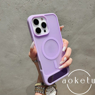 Ốp điện thoại có giá đỡ gập cao cấp từ tính thích hợp cho iPhone 13, 14, 15, 16 Pro Max da cảm thấy mờ bán trong suốt Vỏ cứng silicon chống rơi