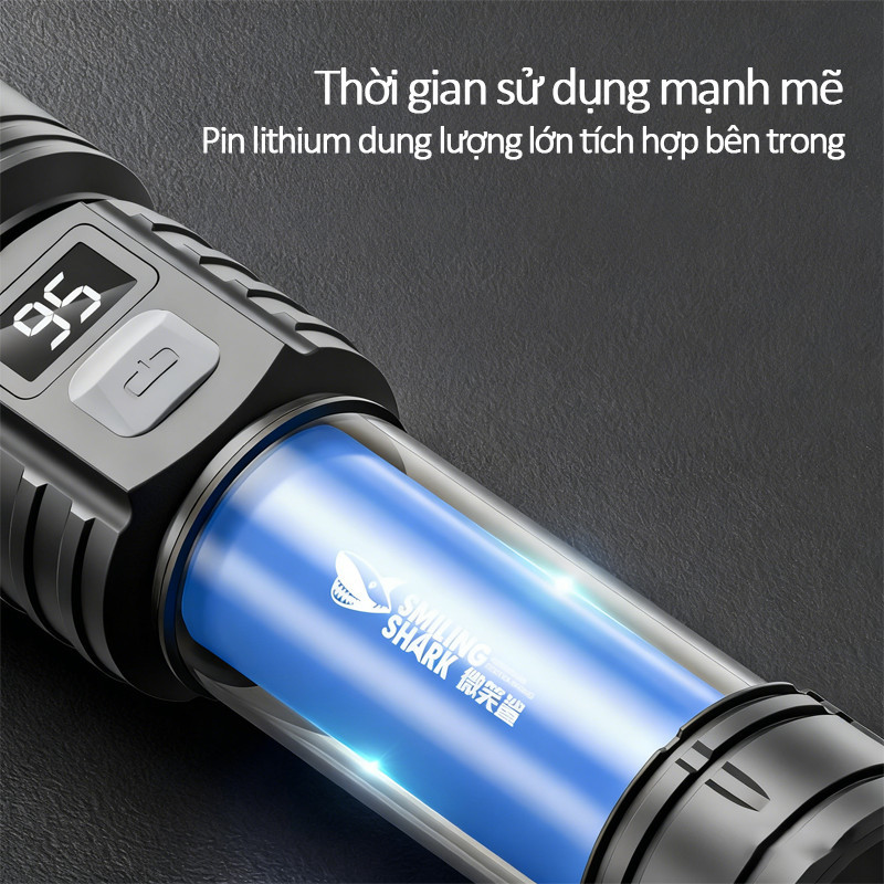 Đèn pin LED siêu sáng sạc Type-C pin cực trâu chống nước dùng cắm trại câu cá ban đêm đèn pin