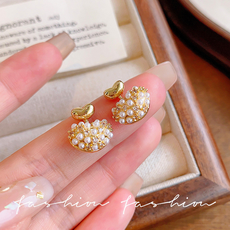 2026 Phong Cách Mới Micro-Ind Full Kim Cương Ngọc Trai Bông Tai Ánh Sáng Sang Trọng Đơn Giản Tinh Tế Sang Trọng Bông Tai Thiết Kế Niche Bông Tai