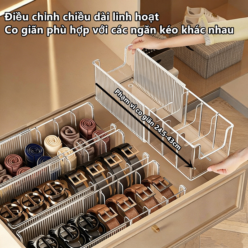 Hộp bảo quản thắt lưng khăn quàng, ngăn rời tùy chỉnh, chất liệu PET, gọn gàng tiết kiệm diện tích