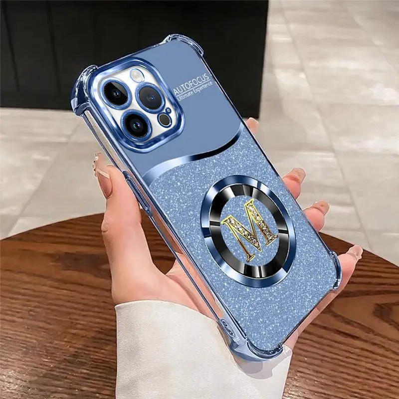 Ốp Lưng Cho iPhone 12Promax, Phim Hoạt Hình Full Cover, Chống Rơi, Hộp Chữ Lấp Lánh Xanh, Mạ Điện, Vỏ Điện Thoại Silicon Bảo Vệ Camera