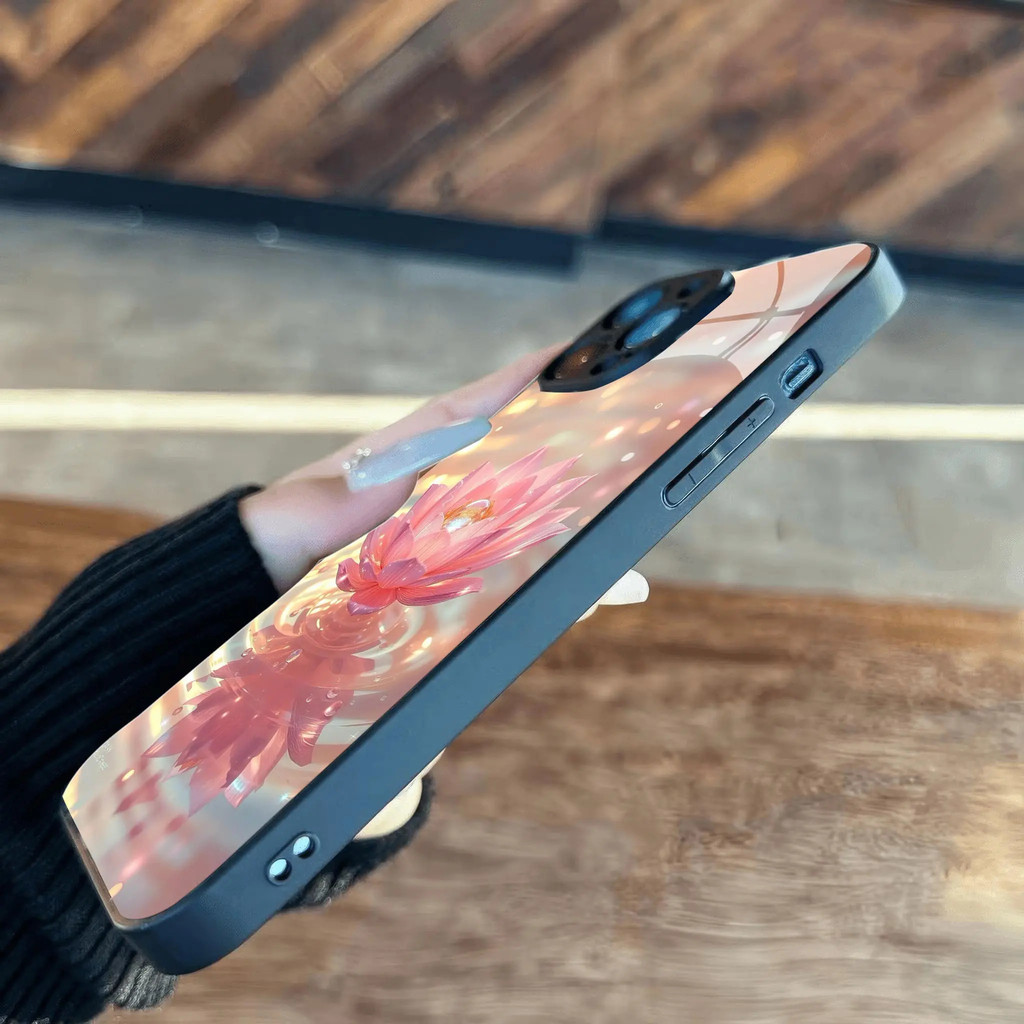 Ốp lưng kính nước hoa sen hồng trên hồ cho iPhone 17 16 15 14 13 12 11 8 7 6 6s 6p 7p 8p 6g 7g 8g 16e Pro Max XR XS xsmax Plus Air Promax mini Lady Case điện thoại Ốp lưng