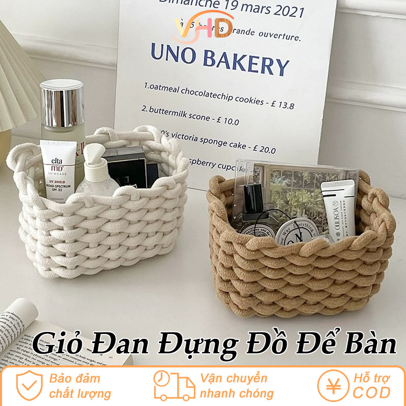 Giỏ Đan Đựng Đồ Trang Trí Bằng Sợi Cotton - Để Bàn Lưu Trữ Sản Phẩm Chăm Sóc Da, Đồ Lặt Vặt Tiện Lợi
