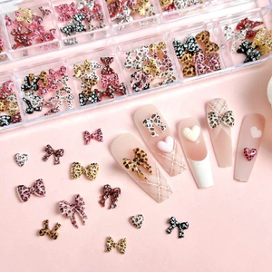 Làm Móng Tay Hỗn Hợp Nhựa Nơ 3D Trang Sức Da Báo In Móng Tay Kim Cương Giả DIY Trang Trí Acrylic Làm Đẹp Nghệ Thuật 12 Dây Bướm Ruy Băng