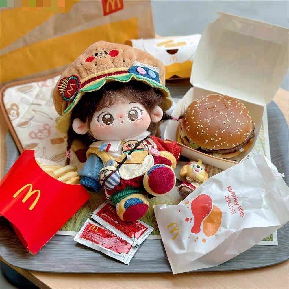 Cửa hàng thức ăn nhanh làm bánh 20cm Búp bê bông Burger Quần áo trẻ em 40cm Búp bê bông Burger Quần áo trẻ em