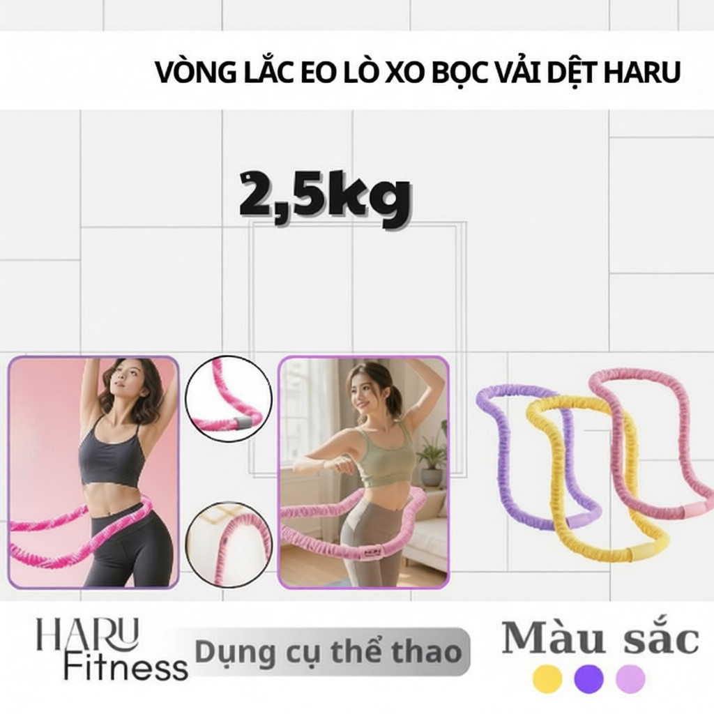 Vòng Lắc Eo Lò Xo Bản Xịn Bọc Vải Dệt - Giảm Calo Hiệu Quả, Eo Thon, Chuyên Dụng 1.7kg/2.3kg HR83