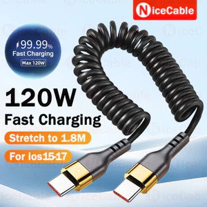 Cáp sạc nhanh USB / Type C sang Type C 120W Dây sạc ô tô bằng kính thiên văn lò xo cuộn Dây kéo dài đến 1,8M Cáp dữ liệu cho ios15-17 / Android