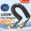 Cáp sạc nhanh USB / Type C sang Type C 120W Dây sạc ô tô bằng kính thiên văn lò xo cuộn Dây kéo dài đến 1,8M Cáp dữ liệu cho ios15-17 / Android
