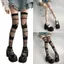 Tất lưới nữ Nhật Bản thanh lịch, thiết kế crisscross trên đầu gối, chất liệu sheer mỏng nhẹ