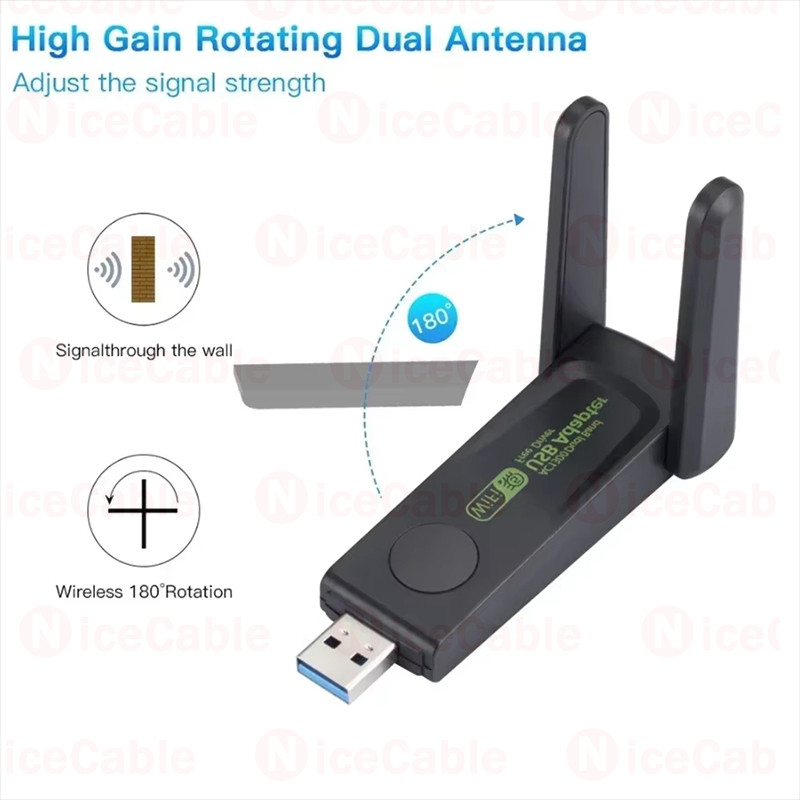 Card mạng không dây băng tần kép 2.4G + 5G 1800M USB3.0 Bộ chuyển đổi WiFi Trình điều khiển Bộ thu WiFi miễn phí Dongle cho PC Laptop