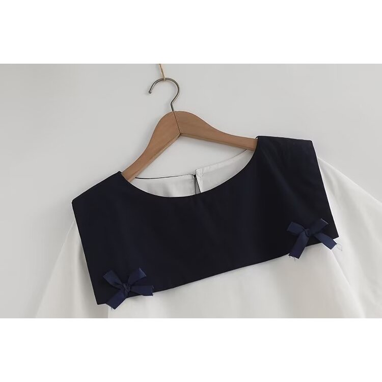 [Sẵn Sàng] Áo Sơ Mi Nữ Tay Ngắn Mùa Hè, Sợi Cotton Cao Cấp, Cổ Hải Quân Thắt Nơ