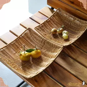 Khay lưu trữ mây CHEESELY, Khay đựng đồ thủ công trang trí nhà cửa, Dụng cụ sắp xếp đồ lặt vặt đa năng sáng tạo cho nhà bếp