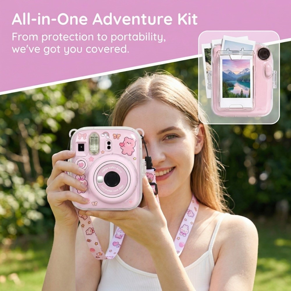 Camera tức thì STABFOAM, có nhãn dán hoạt hình Vỏ lưu trữ ảnh 3 trong 1, Hộp đựng chống sốc pha lê cho chụp ảnh Fujifilm Instax Mini 13