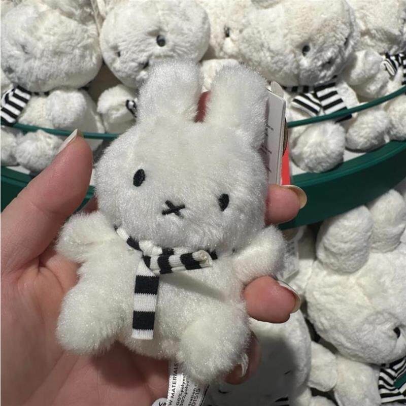 Miffy Sang Trọng Búp Bê Đen Trắng Sọc Khăn Treo Cặp Đôi Túi Mặt Dây Chuyền Móc Khóa Quà Tặng Giáng Sinh