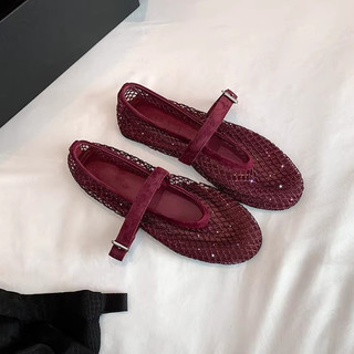 Giày Sandal Lưới Kim Cương Giả Giày Ba Lê Mary Jane Giày Nữ