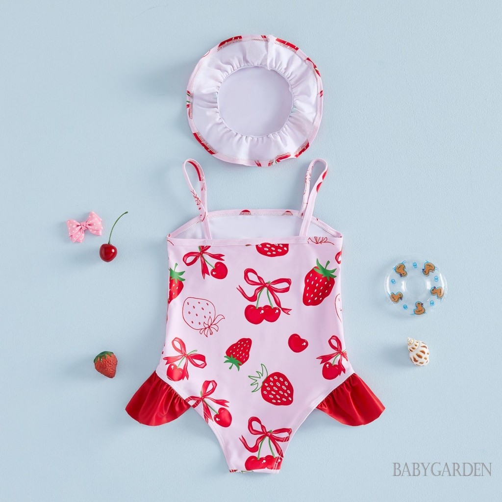6m-4y Bé Gái Cami Đồ Bơi Không Tay Hoa / Dâu In Áo Liền Quần Đồ Bơi Có Mũ