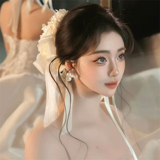 Đơn giản hoa trang trí tóc màu trắng cho cô dâu, handmade từ vải, dùng quấn đầu