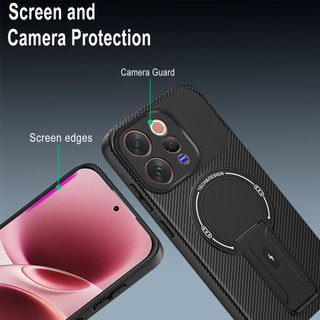 Dành Cho Vivo V70 5G Ốp điện thoại Sợi Carbon Kết Cấu Mặt Sau Cứng Từ Tính Có Chân Đế Mềm TPU Cạnh Chống Sốc Mỏng Bao