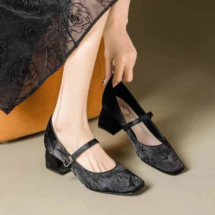 Phong Cách Anh Mũi Vuông Thời Trang Dây Đeo Khóa Đế Dày Đế Dày Mary Jane Giày PU Nữ Chống Trơn Trượt Chống Mài Mòn Tính Khí Giày Cao Gót Nhà Máy Giá Bán Buôn
