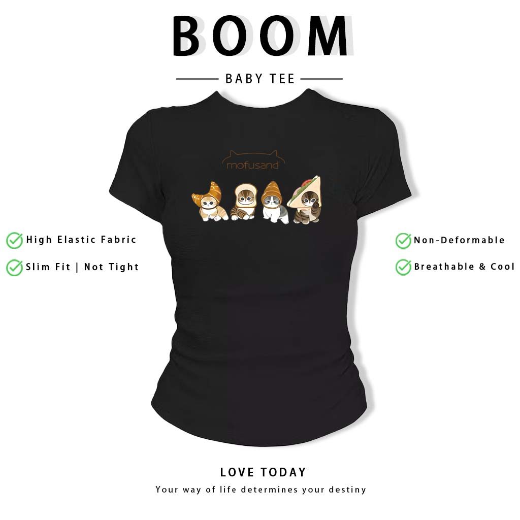 BOOM Áo Baby Tee Nữ Cotton Ôm Body-Áo Thun Ngắn Tay Y2K In Hình PhongCách Mùa Hè, Cổ Tròn Hàng Đầucách hàn quốc phongQ36