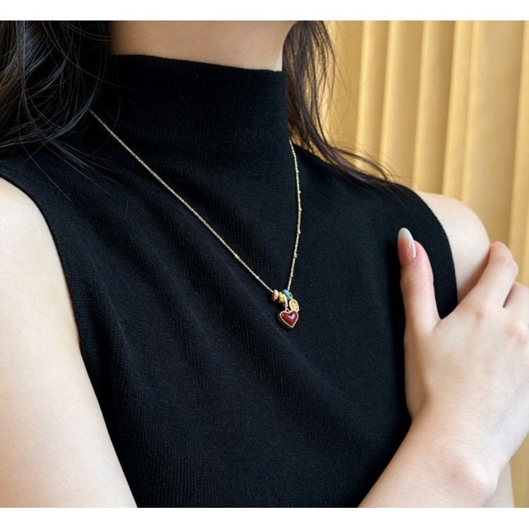 Mặt dây chuyền màu đỏ nhiều màu sắc, an toàn cho vòng cổ nữ dài