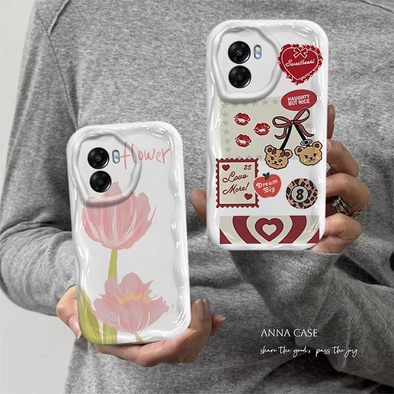 Ốp Lưng Cho OPPO A54 4G A57 4G A77 A77S Phim Hoạt Hình Kem Cặp Đôi Hoa Mềm TPU 3D Sóng Silicon Vỏ Điện Thoại