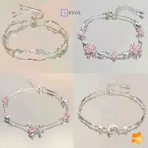 Vòng tay hoa anh đào sáng bóng có nơ, phụ kiện thời trang dành cho bé gái, quà tặng mới