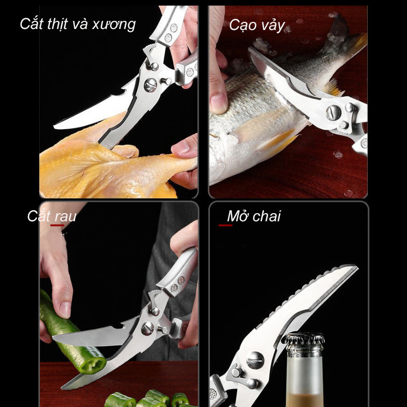 Kéo Cắt Xương Gà Bằng Thép Không Gỉ - Kéo Cắt Thực Phẩm Nhà Bếp Cao Cấp, Phiên Bản Dày Nâng Cấp