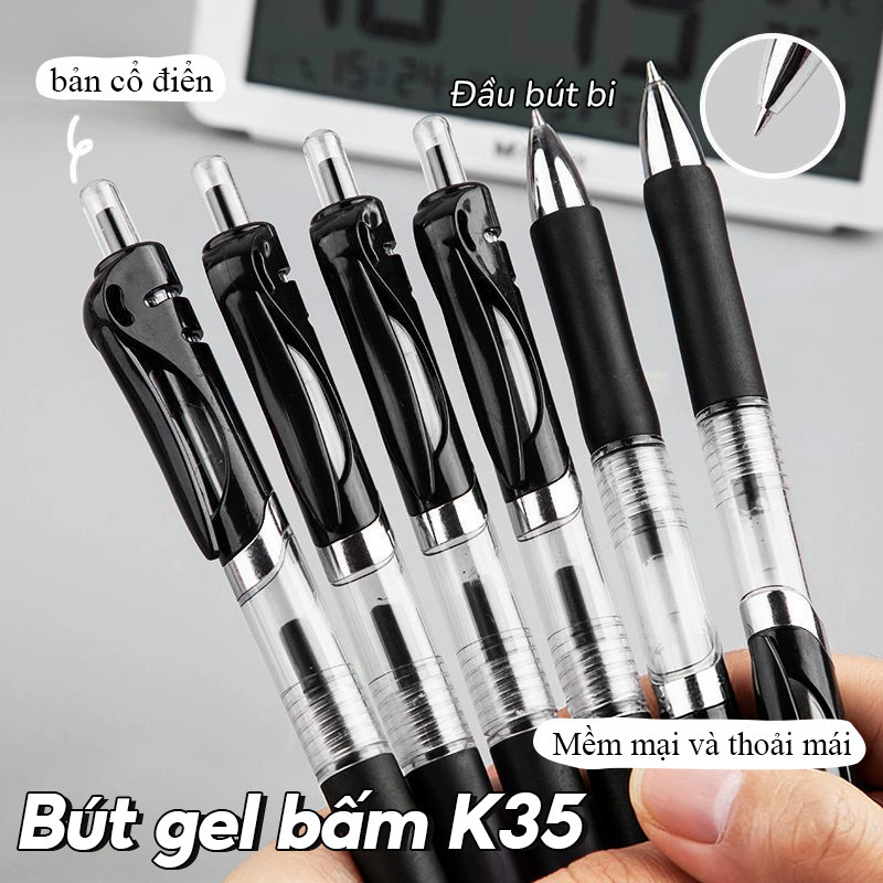 Bút Gel Mực Đen 0.5mm Cao Cấp – Bút Bi Bấm Viết Mượt Không Lem, Phù Hợp Học Sinh & Văn Phòng