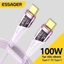 Essager Cáp sạc siêu nhanh Type C - C, Type C - L, cho Samsung, iP, Xiaomi, Macbook, Oppo, chất liệu dầy vải dù